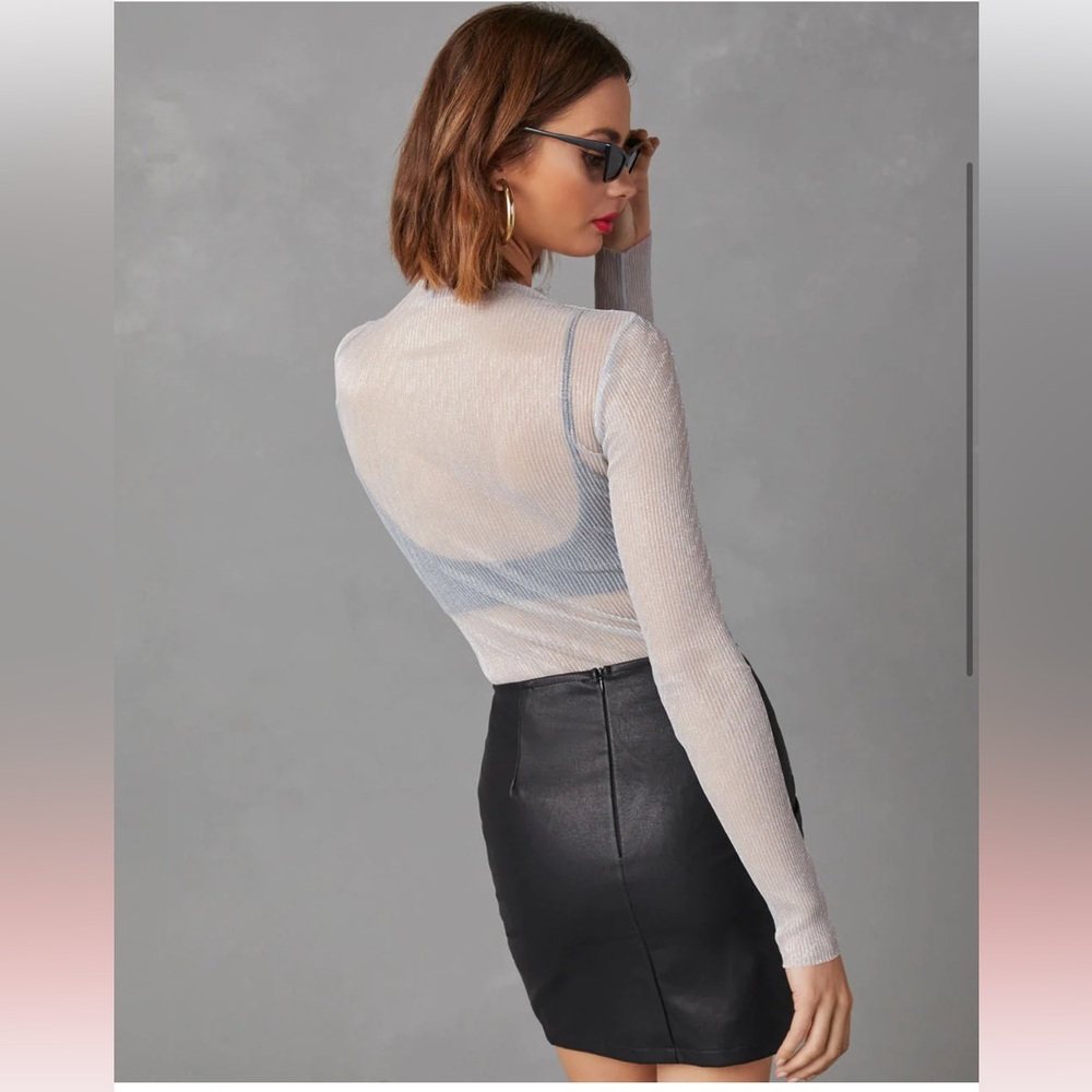Vici Sheer Gray/Silver Long Sleeve Top